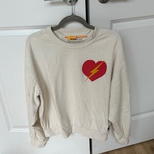 Aviator Nation Off-White Sweatshirt with Red Heart and Yellow Bolt